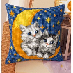 Coussin point de croix Vervaco Chatons sur le croissant de lune