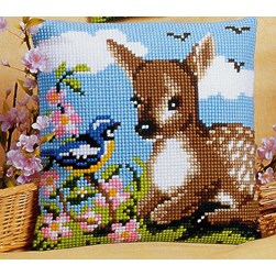 Coussin point de croix Vervaco le Faon et l'Oiseau