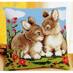 Coussin point de croix Vervaco Doux lapereaux