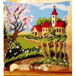 Coussin point de croix Vervaco L'entré du hameau
