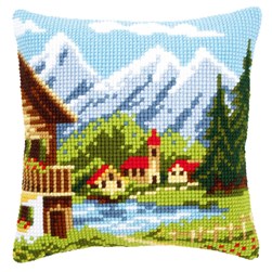 Coussin point de croix Vervaco Le village de la montagne