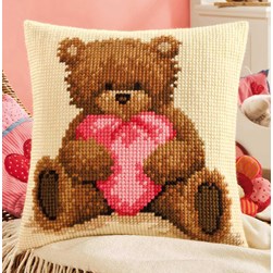 Coussin point de croix Popcorn Coussin grand coeur d'ourson