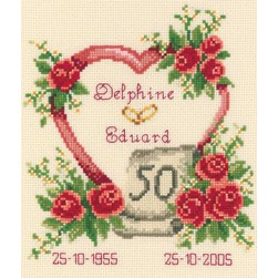Broderie Mariage Vervaco Tableau anniversaire de mariage cœur de roses