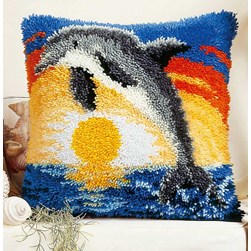 Coussins Point Noue Vervaco Le dauphin sous le coucher de soleil