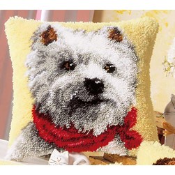 Coussins Point Noue Vervaco Le Westie au foulard rouge