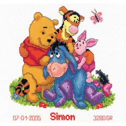 kit Point de croix Vervaco Les amis de Winnie-Tableau prénom-Disney