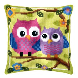 Coussin point de croix Vervaco Chouette et hibou multicouleurs