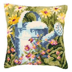 Coussin point de croix Vervaco Un arrosoir dans le jardin