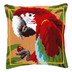 Coussin point de croix Vervaco perroquet rouge