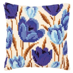 Coussin point de croix Vervaco tulipes bleues
