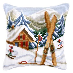 Coussin point de croix Vervaco Le ski au chalet