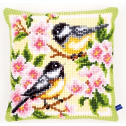 Coussin point de croix Vervaco mésanges en fleurs