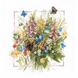 kit Point de croix Lanarte Bouquet au fleurs d'été variées