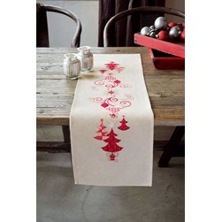 kit Chemin de Table - Broderie Traditionnelle Vervaco Les sapins rouges