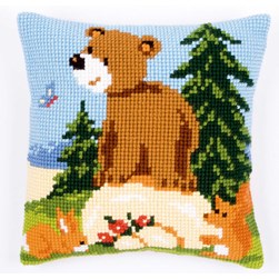 Coussin point de croix Vervaco L'ourson de la forêt