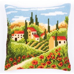 Coussin point de croix Vervaco village de campagne
