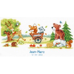 Broderie naissance Vervaco Les animaux dans la charette