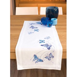 kit Chemin de Table - Broderie Traditionnelle Vervaco Virevolte de papillons bleus