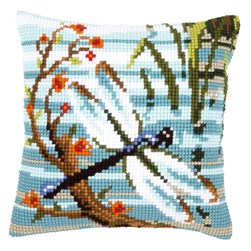 Coussin point de croix Vervaco libellule sur l'étang