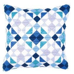 Coussin Point Lancé Vervaco géométrie de bleus