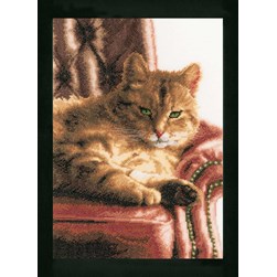 kit Point de croix Lanarte Pause relaxante du chat roux étamine