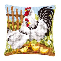 Coussin point de croix Vervaco La famille poules