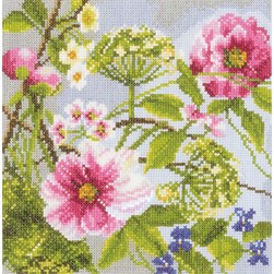 kit Point de croix Lanarte Le cycle des pivoines sur toile étamine