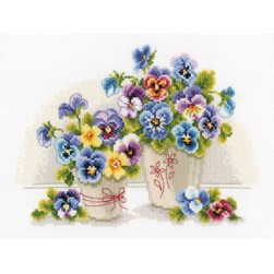 kit Point de croix Vervaco Deux pots de pensées