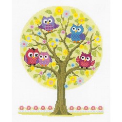 kit Point de croix Vervaco L'abre aux chouettes colorées