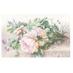 kit Point de croix Lanarte Quelques pivoines sur lin