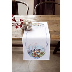 kit Chemin de table - Broderie Point de Croix compté Vervaco Mésanges en hiver