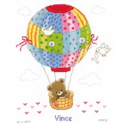 Broderie naissance Vervaco Doudou en mongolfière patch colorée