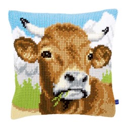 Coussin point de croix Vervaco La vache de la montagne au ciel bleu