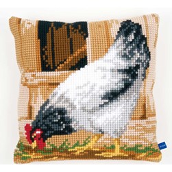 Coussin point de croix Vervaco poule grise