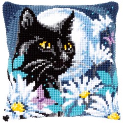 Coussin point de croix Vervaco Chat noir et mytère du clair de lune