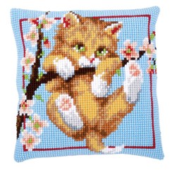 Coussin point de croix Vervaco L'escalade su chaton sur le cerisier