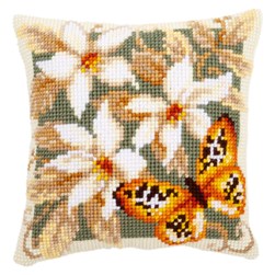 Coussin point de croix Vervaco Papillon orange et fleurs de l'automne