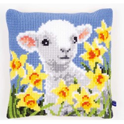 Coussin point de croix Vervaco L'agneau dans les jonquilles