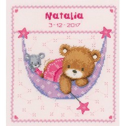 Broderie naissance Vervaco Ourson magique du hamac rose