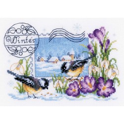 kit Point de croix Vervaco Timbre de mésanges en hiver