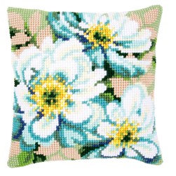 Coussin point de croix Vervaco Trio de fleurs d'eau