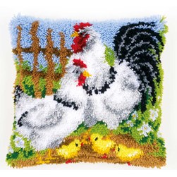 Coussins Point Noue Vervaco famille de poules