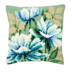 Coussin point de croix Vervaco Fleurs vert d'eau