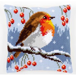Coussin point de croix Vervaco Le chant du rouge gorge en hiver