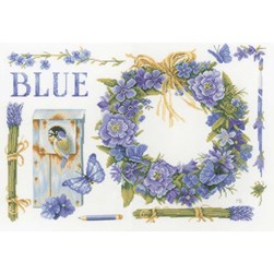 kit Point de croix Lanarte Guirlande aux fleurs bleues