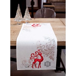 kit Chemin de table - Broderie Point de Croix compté Vervaco Cerf majestueux de noël
