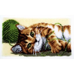 Tapis Point Noué Vervaco Chat et pelote de laine verte