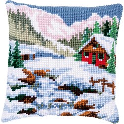 Coussin point de croix Vervaco Le chalet dans la neige