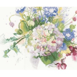kit Point de croix Lanarte Hortensia aquarelle sur lin
