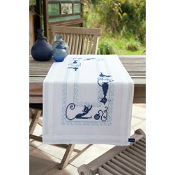 kit Chemin de Table - Broderie Traditionnelle Vervaco Chats espiègles joueurs bleus